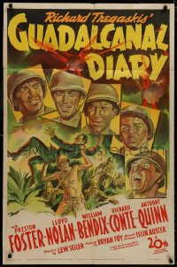8z380 GUADALCANAL DIARY 1sh 1943 great art of top stars close up & in island action!