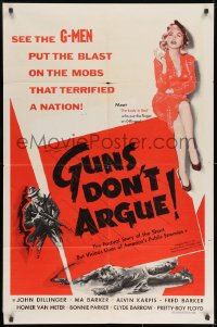 8z381 GUNS DON'T ARGUE 1sh 1957 G-men vs Dillinger, gangsters & sexy smoking girl!