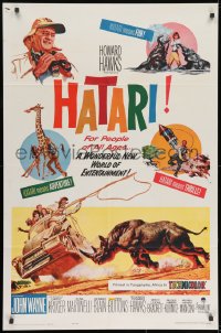 8z394 HATARI 1sh 1962 Howard Hawks, artwork of John Wayne in Africa by Frank McCarthy!