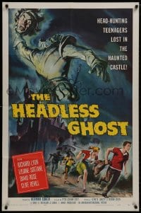 8z398 HEADLESS GHOST 1sh 1959 head-hunting teens lost in the haunted castle, Reynold Brown art!