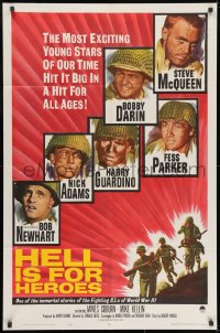 8z407 HELL IS FOR HEROES 1sh 1962 Steve McQueen, Bob Newhart, Fess Parker, Bobby Darin, WWII!