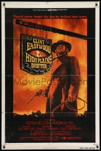 8z412 HIGH PLAINS DRIFTER 1sh 1973 classic Lesser art of Clint Eastwood holding gun & whip!