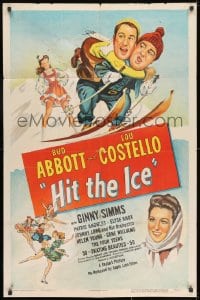 8z416 HIT THE ICE 1sh R1949 art of Ginny Simms w/Bud Abbott & Lou Costello on skis, very rare!