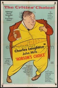 8z418 HOBSON'S CHOICE 1sh 1954 David Lean, great Al Hirschfeld art of Charles Laughton!