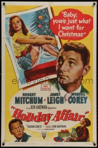 8z421 HOLIDAY AFFAIR style A 1sh 1949 sexy Janet Leigh is what Robert Mitchum wants for Christmas!