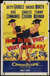 8z438 HOW TO BE VERY, VERY POPULAR 1sh 1955 art of sexy students Betty Grable & Sheree North!