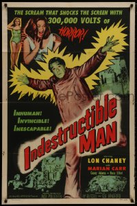 8z455 INDESTRUCTIBLE MAN 1sh 1956 Lon Chaney Jr. as inhuman, invincible, inescapable monster!