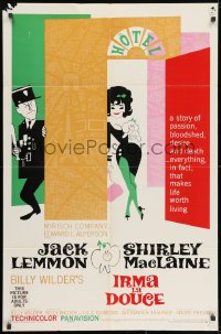 8z467 IRMA LA DOUCE style A 1sh 1963 Billy Wilder, great art of Shirley MacLaine & Jack Lemmon!