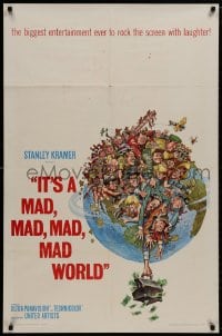 8z478 IT'S A MAD, MAD, MAD, MAD WORLD style A 1sh 1964 art of cast on Earth by Jack Davis!