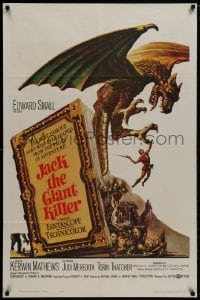 8z482 JACK THE GIANT KILLER 1sh 1962 cool fantasy art of Kerwin Mathews battling dragon from book!