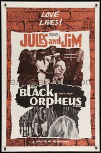 8z495 JULES & JIM/BLACK ORPHEUS 1sh 1960s Francois Truffaut, Marcel Camus, cool stylized artwork!