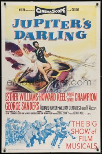 8z501 JUPITER'S DARLING 1sh 1955 great art of sexy Esther Williams & Howard Keel on chariot!