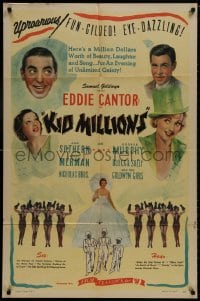 8z504 KID MILLIONS 1sh R1944 Eddie Cantor, blackface, Merman, Sothern, Murphy & Goldwyn Girls!
