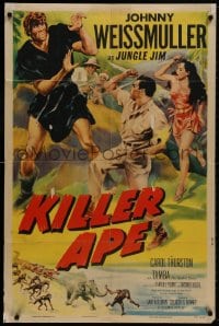 8z507 KILLER APE 1sh 1953 Weissmuller as Jungle Jim, drug-mad beasts ravage human prey!