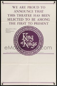 8z514 KING OF KINGS teaser 1sh 1961 Nicholas Ray Biblical epic, Jeffrey Hunter, 70mm, ultra rare!