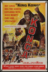 8z519 KONGA 1sh 1961 great artwork of giant angry ape terrorizing city by Reynold Brown!