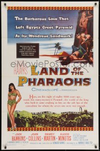 8z524 LAND OF THE PHARAOHS 1sh 1955 sexy Egyptian Joan Collins wearing bikini by pyramids, Hawks