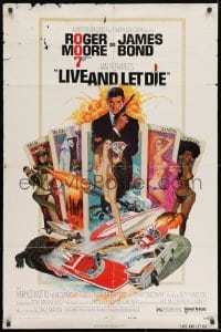 8z545 LIVE & LET DIE West Hemi 1sh 1973 Robert McGinnis art of Roger Moore as James Bond!