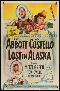 8z551 LOST IN ALASKA 1sh 1952 artwork of Bud Abbott & Lou Costello falling on ice!