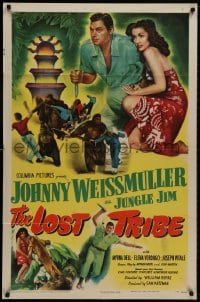 8z552 LOST TRIBE 1sh 1949 great Cravath art of Johnny Weissmuller as Jungle Jim & Elena Verdugo!