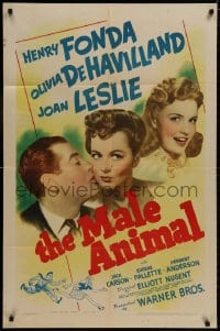 8z571 MALE ANIMAL 1sh 1942 Henry Fonda, Olivia de Havilland & Joan Leslie, James Thurber play!