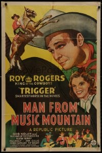 8z572 MAN FROM MUSIC MOUNTAIN 1sh 1943 art of Roy Rogers, Trigger & The Sons of the Pioneers!