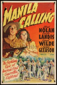 8z582 MANILA CALLING 1sh 1942 great art of Lloyd Nolan & Carole Landis in Philippines!