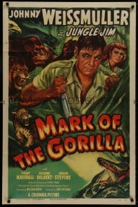 8z587 MARK OF THE GORILLA 1sh 1950 artwork of Johnny Weissmuller as explorer Jungle Jim!