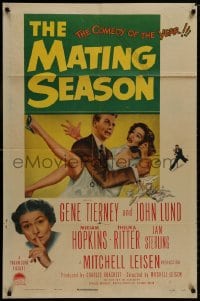 8z591 MATING SEASON 1sh 1951 artwork of sexy Gene Tierney & John Lund, Thelma Ritter!