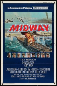 8z607 MIDWAY studio style 1sh 1976 Charlton Heston, Henry Fonda, dramatic naval battle art!