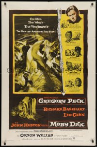 8z609 MOBY DICK 1sh 1956 John Huston, great art of Gregory Peck & the giant whale!