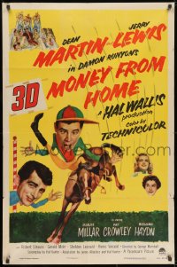 8z612 MONEY FROM HOME 3D 1sh 1954 Dean Martin with wacky horse jockey Jerry Lewis, Damon Runyon!