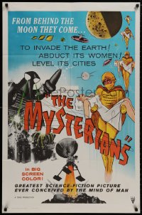 8z631 MYSTERIANS 1sh 1959 they're abducting Earth's women & leveling its cities, RKO printing!