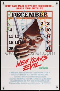 8z646 NEW YEAR'S EVIL 1sh 1980 killer busting through calendar, a celebration of the macabre!
