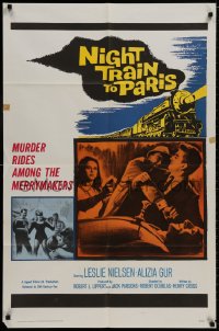 8z654 NIGHT TRAIN TO PARIS 1sh 1964 former OSS officer Leslie Nielsen fights crime in France!