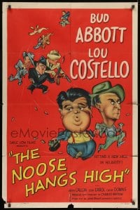 8z659 NOOSE HANGS HIGH 1sh 1948 cool cartoon art of Abbott & Costello on the run from crooks!