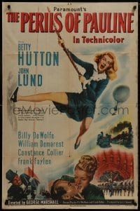 8z687 PERILS OF PAULINE style A 1sh 1947 wacky art of Betty Hutton as silent screen heroine!