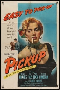 8z691 PICKUP 1sh 1951 one of the very best bad girl images, sexy smoking Beverly Michaels is easy!
