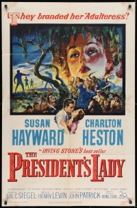 8z705 PRESIDENT'S LADY 1sh 1953 art of adulteress Susan Hayward & Charlton Heston!