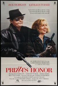 8z707 PRIZZI'S HONOR int'l 1sh 1985 Bryan art of smoking Jack Nicholson & Kathleen Turner w/bullet holes!
