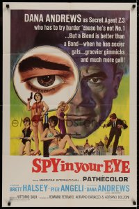 8z815 SPY IN YOUR EYE 1sh 1966 Dana Andrews has sexier gals and groovier gimmicks, cool art!