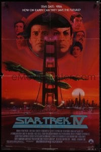 8z823 STAR TREK IV 1sh 1986 art of Leonard Nimoy, Shatner & Klingon Bird-of-Prey by Bob Peak!