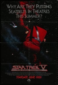 8z824 STAR TREK V advance 1sh 1989 The Final Frontier, image of theater chair w/seatbelt!