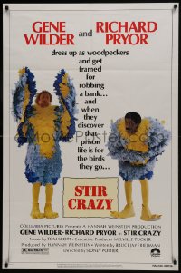 8z834 STIR CRAZY 1sh 1980 Gene Wilder & Richard Pryor in chicken suits, directed by Sidney Poitier!