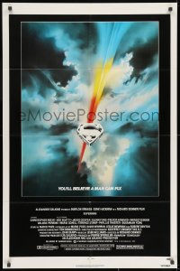 8z846 SUPERMAN 1sh 1978 D.C. comic book superhero Christopher Reeve, cool Bob Peak logo art!