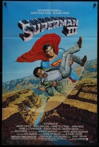 8z848 SUPERMAN III 1sh 1983 art of Christopher Reeve flying with Richard Pryor by L. Salk!