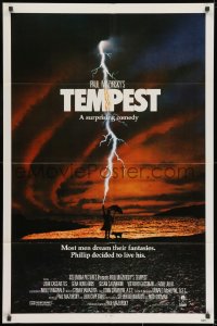 8z872 TEMPEST int'l 1sh 1982 directed by Paul Mazursky, art of man on beach being struck by lightning!