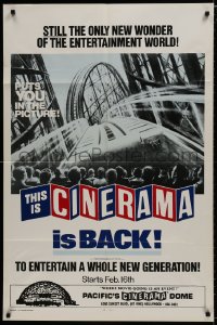 8z885 THIS IS CINERAMA advance 1sh R1973 back to entertain a whole new generation, roller coaster!