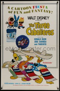 8z887 THREE CABALLEROS 1sh R1977 Disney, cartoon art of Donald Duck, Panchito & Joe Carioca!