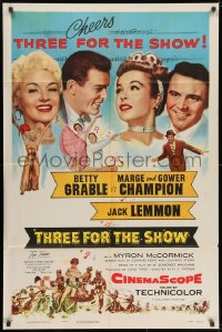8z888 THREE FOR THE SHOW 1sh 1955 Betty Grable, Jack Lemmon, Marge & Gower Champion!